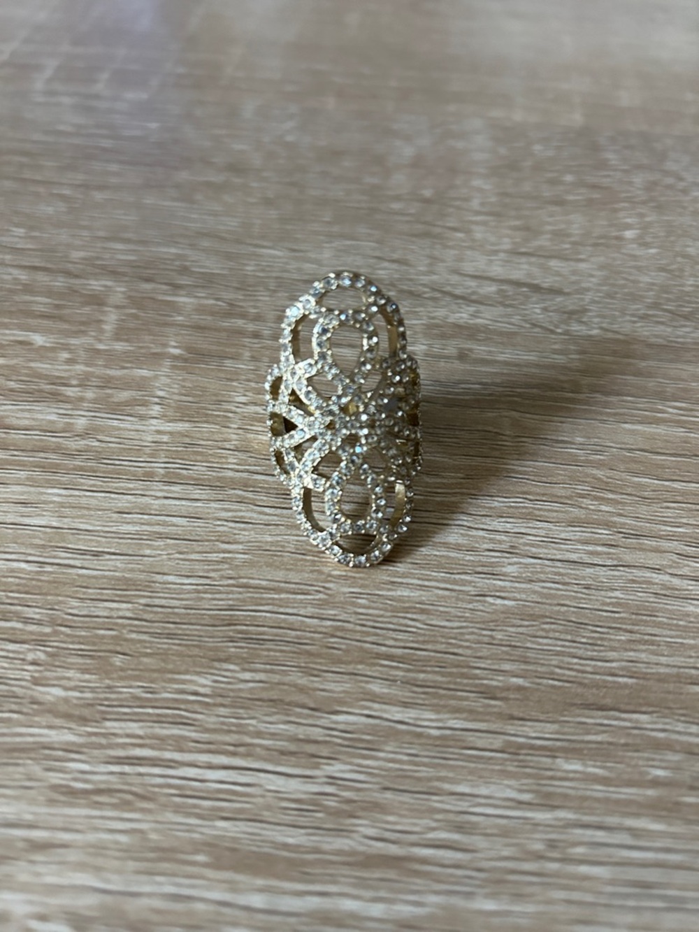 Gold-Tone Filigree Statement Ring with Crystal Accents